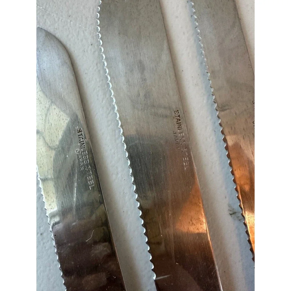 Vintage Set Of 4 Serrated Stainless Steel Japan Oversized Steak Bread Knives